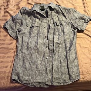 Grey structure short sleeve button up